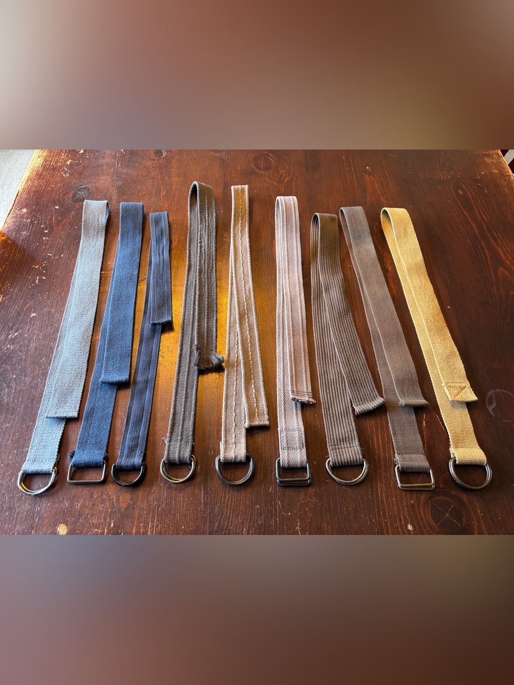 Lot of 9 Canvas Slide Belts, sizes 28-30 (33-45")